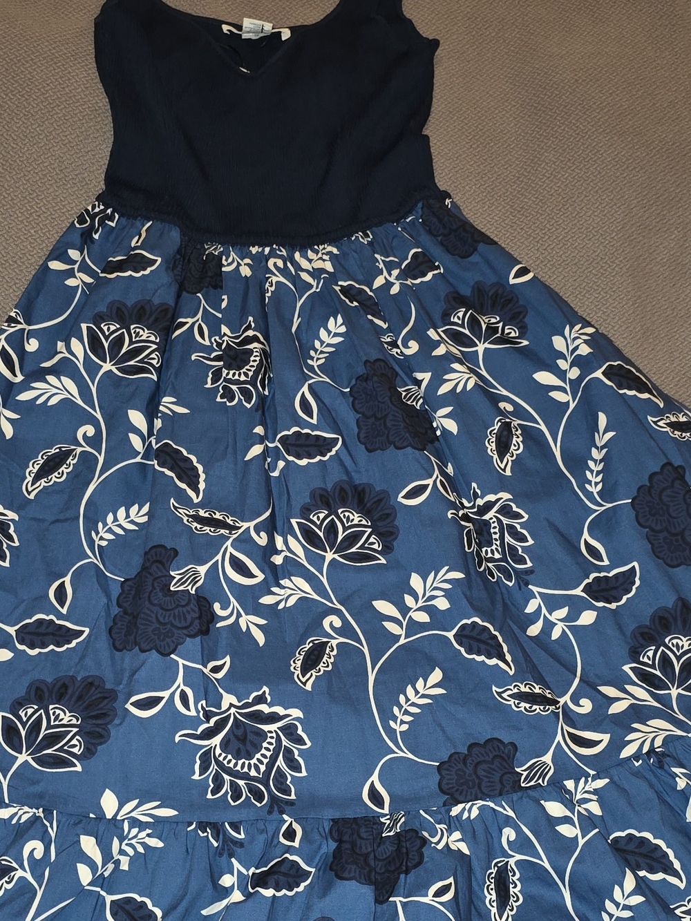 Lucky Brand Navy and White Floral Tiered Dress